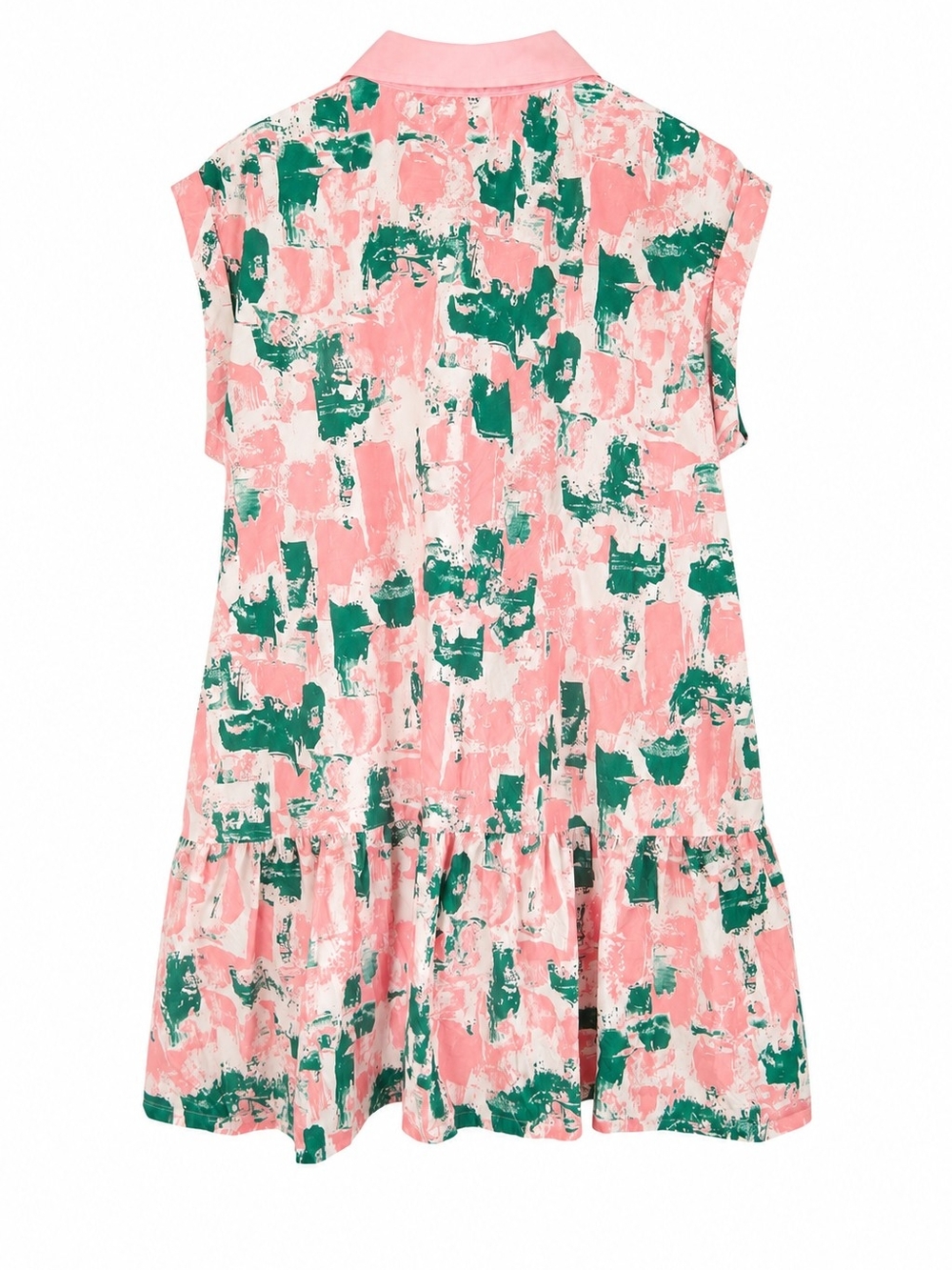 Entro Pink Green Abstract Print Pintuck Button Front Mini Dress M Boho Preppy - Picture 4 of 12